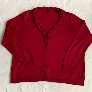 Cardigan with ruffle detail, size 3x.